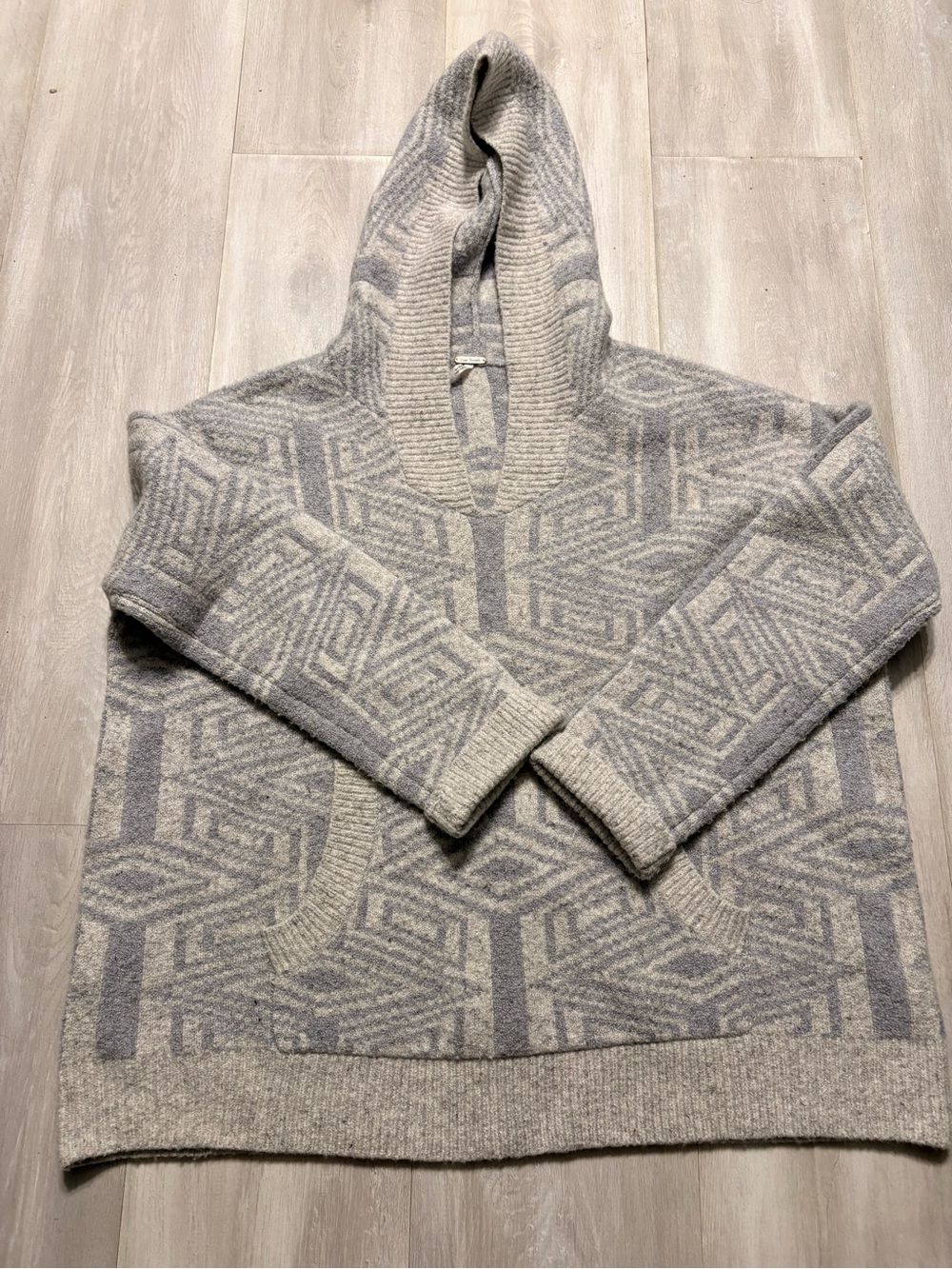 Free People Men’s Hooded Geometric Crewneck Sweater - Light Gray